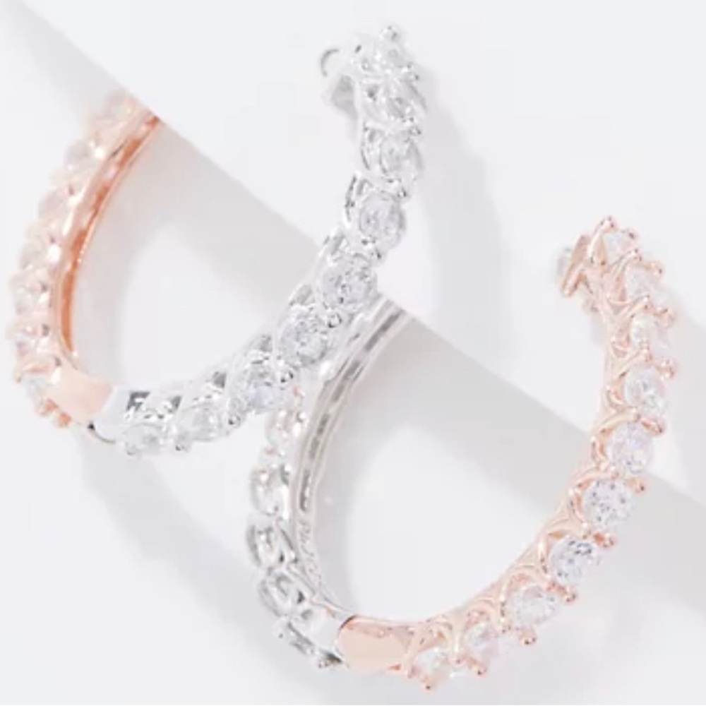 Diamonique rose gold and sterling silver hoop earrings.